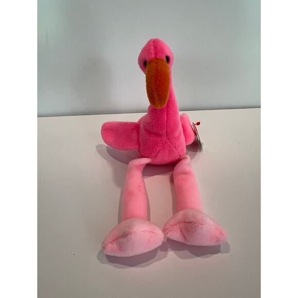 Ty Beanie Baby 1995 Pinky the Flamingo Beanbag Plush Toy P.E. Pellets JL - Picture 1 of 8